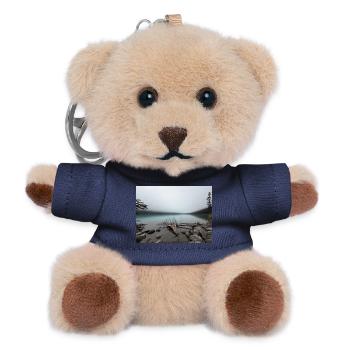 Nebliger Bergsee Waldlandschaft - Teddy Schlüsselanhänger - Navy - Vorne