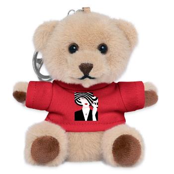 Frau mit schwarz weiß gestreiftem Hut - Teddy Schlüsselanhänger - Rot - Vorne