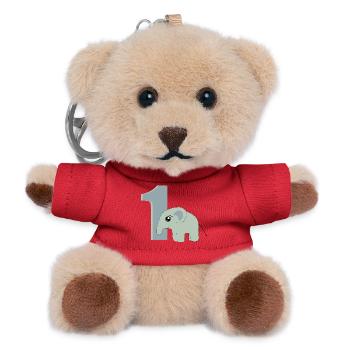 1. Geburtstag Zahl 1 Elefant Baby - Teddy Schlüsselanhänger - Rot - Vorne