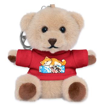 Katze und Kuh - Teddy Schlüsselanhänger - Rot - Vorne