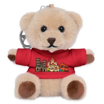 Trier Skyline im bunten Wachsmalstil - Teddy Schlüsselanhänger - Rot - Vorne