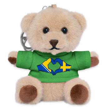Bosnien Schweden Flagge Hände Herzform - Teddy Schlüsselanhänger - Grün - Vorne