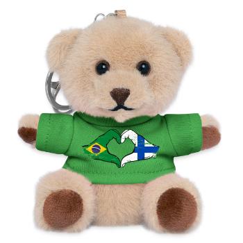 Brazil Finland Flag Hands Heart Shape Used - Teddy Keyring - green - Front