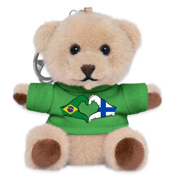 Brésil Finlande Drapeau Mains Coeur Forme - Porte-clés ourson - vert - Devant