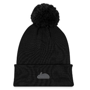 Bunny embroidered - Kids' Knitted hat with pompom - black - Front