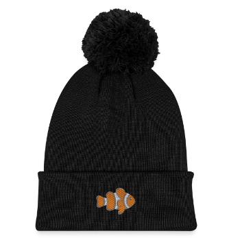 Clownfish embroidered - Kids' Knitted hat with pompom - black - Front