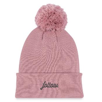Follow embroidered - Kids' Knitted hat with pompom - canyon pink - Front
