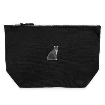 Chaton brodé - Pochette zippée en toile 22 x 23 cm - noir - Devant
