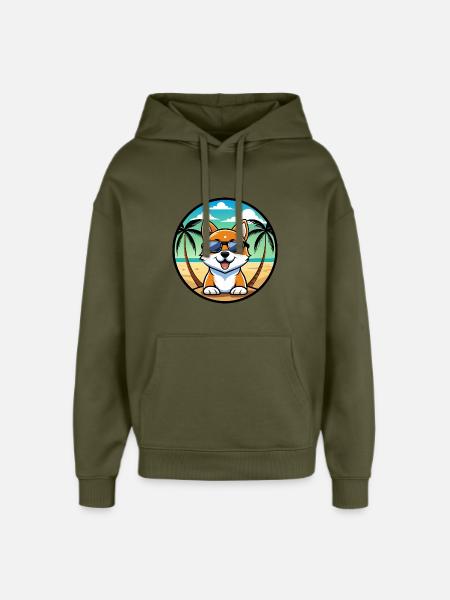 Hokkaido Hondenras Cartoon Zonnebril Strand - Stanley/Stella Oversized Unisex Hoodie - kaki