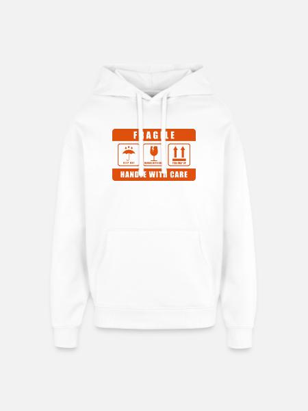 Fragile Handle With Care Shipping Label Sign - Oversized Unisex Hoodie by Stanley/Stella - white