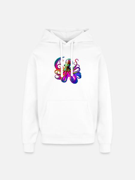Psychedelic Neon Octopus - Oversized Unisex Hoodie by Stanley/Stella - white