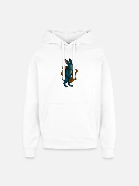 Lapin Bleu avec Saxophone - Sweat à capuche unisexe Stanley/Stella Oversized - blanc