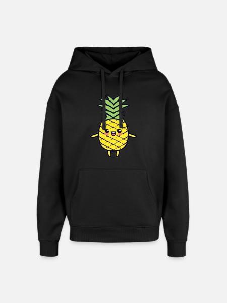 Cheerful Pineapple Cartoon Charm - Oversized Unisex Hoodie by Stanley/Stella - black