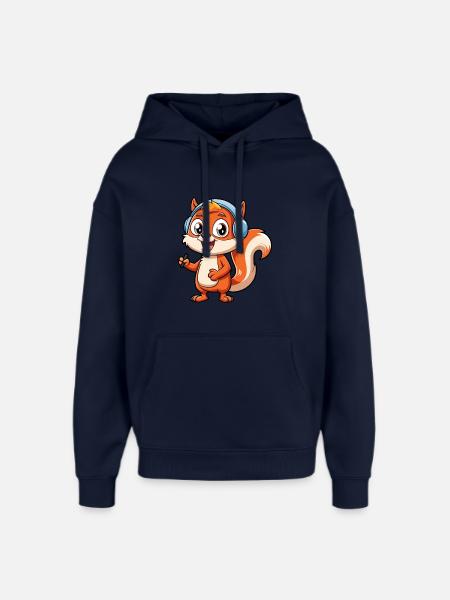 Ekorre Rolig Tecknad Figur Hörlurar Musik - Stanley/Stella Oversized Huvtröja Unisex - marinblått