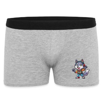 Wolf Lustige Zeichentrickfigur Kopfhörer Musik - Männer Boxer Shorts - Grau meliert - Vorne