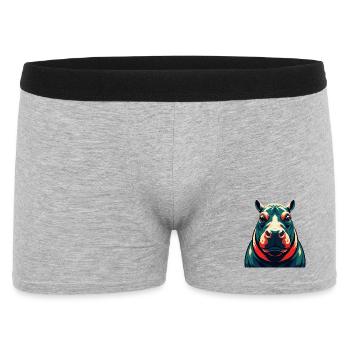 Nilpferd Cartoon Figur Buntes Haustier Tier - Männer Boxer Shorts - Grau meliert - Vorne