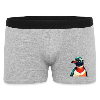 Pinguin Cartoon Figur Buntes Haustier Tier - Männer Boxer Shorts - Grau meliert - Vorne