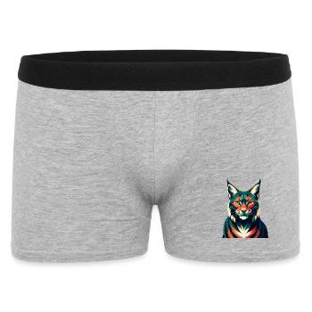 Luchs Zeichentrickfigur Buntes Haustier Tier - Männer Boxer Shorts - Grau meliert - Vorne