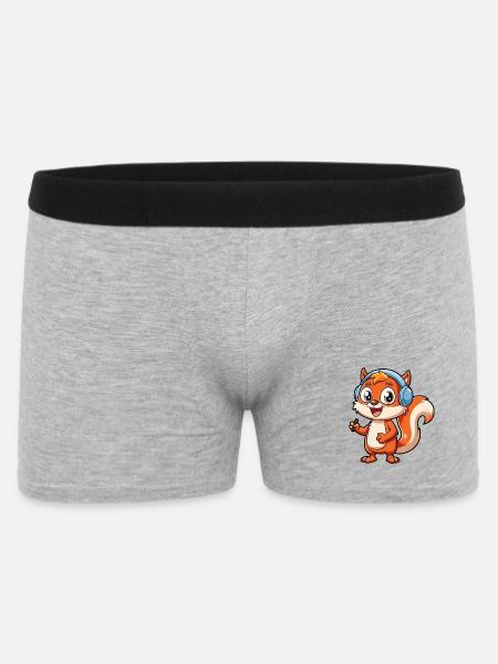 Ekorre Rolig Tecknad Figur Hörlurar Musik - Boxershorts Herr - gråmelerad