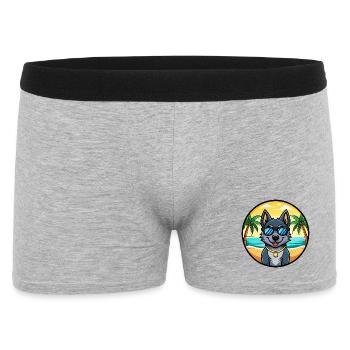Schwarzer Norwegischer Elchhund Hunderasse Cartoon Strand - Männer Boxer Shorts - Grau meliert - Vorne