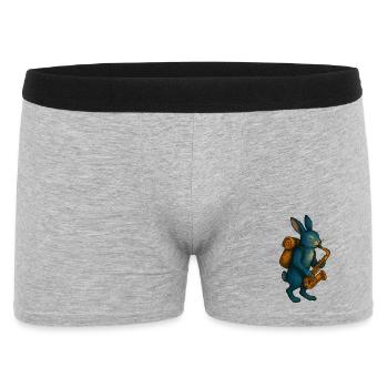 Blaues Kaninchen mit Saxophon - Männer Boxer Shorts - Grau meliert - Vorne