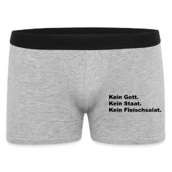 Kein Gott. Kein Staat. Kein Fleischsalat. - Männer Boxer Shorts - Grau meliert - Vorne
