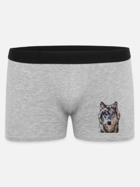 Wolfkopf von vorne - Männer Boxer Shorts - Grau meliert
