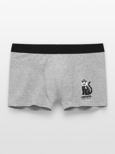 Pspsps oder Saures – Schwarze Katze Halloween - Männer Boxer Shorts - Grau meliert - Vorne