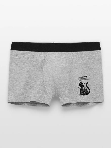 Schnurrrsalabimbam - Gib mir Snacks! - Katze - Männer Boxer Shorts - Grau meliert - Vorne