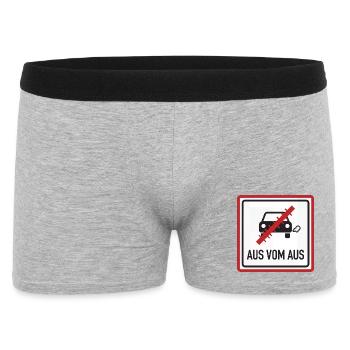Aus vom Aus Verbrenner Satire Schild - Männer Boxer Shorts - Grau meliert - Vorne