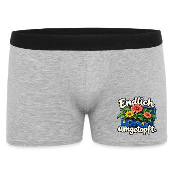 Endlich umgetopft – Ruhestand im Garten - Männer Boxer Shorts - Grau meliert - Vorne