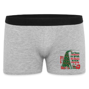 Lustiger Weihnachtsbaum zu groß Papa Spruch - Männer Boxer Shorts - Grau meliert - Vorne