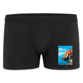 Cinque Terre Italien Vintage Reiseplakat Souvenir - Männer Boxer Shorts - Schwarz - Vorne