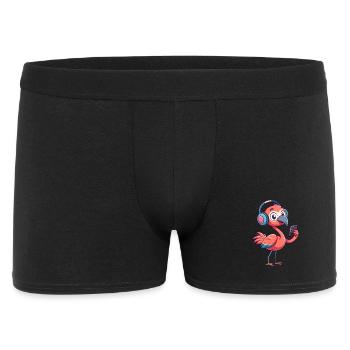 Flamingo Lustige Zeichentrickfigur Kopfhörer Musik - Männer Boxer Shorts - Schwarz - Vorne