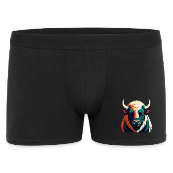 Büffel Zeichentrickfigur Buntes Haustier Tier - Männer Boxer Shorts - Schwarz - Vorne