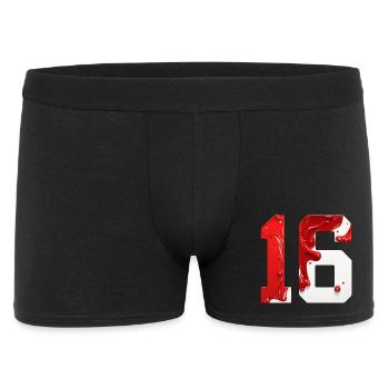 NR. 16 NUMMER 16 ROT WEIß 16. GEBURTSTAG - Männer Boxer Shorts - Schwarz - Vorne