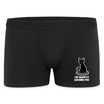 Ich verurteile dich nur – sarkastisches Black Cat Design - Männer Boxer Shorts - Schwarz - Vorne