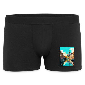 Leiden Niederlande Vintage Reiseplakat Souvenir - Männer Boxer Shorts - Schwarz - Vorne