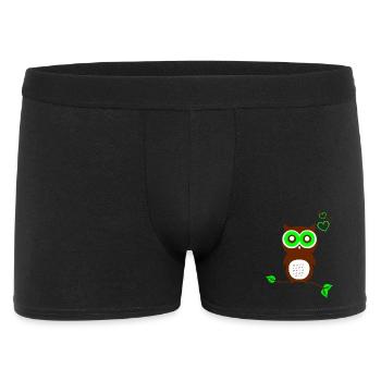 Eule mit grünen Gläsern und Herzen - Männer Boxer Shorts - Schwarz - Vorne