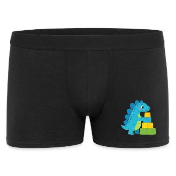 Blauer Comic Dinosaurier Bauklötze Kinder T-Shirt - Männer Boxer Shorts - Schwarz - Vorne