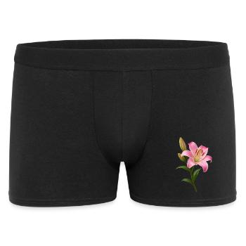 Rosa Lilienblüten-Grafik - Männer Boxer Shorts - Schwarz - Vorne