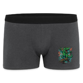 Dino mit Skateboard - Männer Boxer Shorts - Anthrazit - Vorne