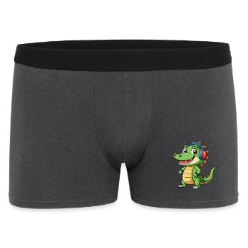 Krokodil Lustige Zeichentrickfigur Kopfhörer Musik - Männer Boxer Shorts - Anthrazit - Vorne