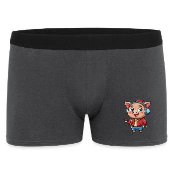 Cochon Drôle Dessin Animé Personnage Casque Musique - Boxer Homme - charbon - Devant