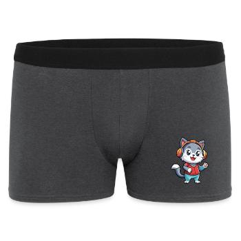 Katze Lustige Cartoon Figur Kopfhörer Musik - Männer Boxer Shorts - Anthrazit - Vorne