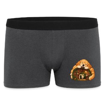 Schlafender Golden Retriever mit einer gemütlichen Bibliothek - Männer Boxer Shorts - Anthrazit - Vorne