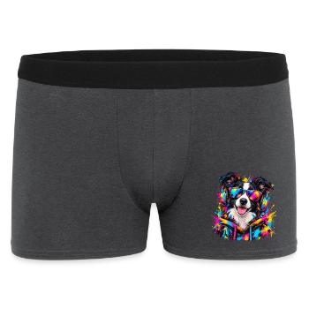 Border Collie mit Kopfhörern – Neon Graffiti - Männer Boxer Shorts - Anthrazit - Vorne