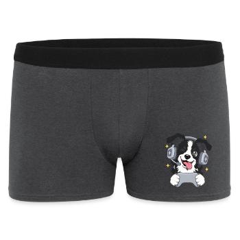 Gaming Border Collie mit Headset und Controller - Männer Boxer Shorts - Anthrazit - Vorne