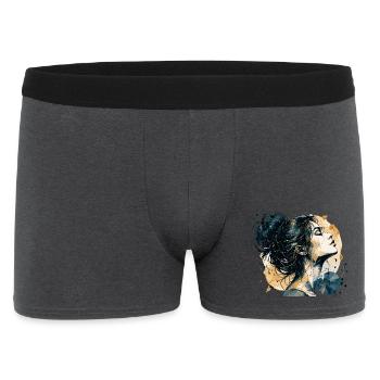 Frauenporträt in Blau und Gold – Aquarell - Männer Boxer Shorts - Anthrazit - Vorne