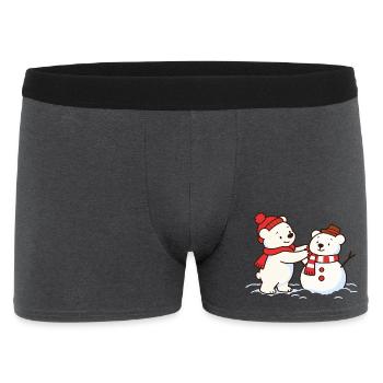 Eisbär baut einen Bären-Schneemann  - Männer Boxer Shorts - Anthrazit - Vorne